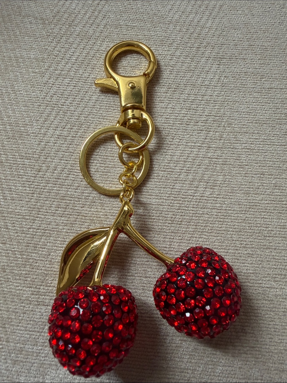 Gold Cherry Crystal Keychain - Red - Picture 4 of 4